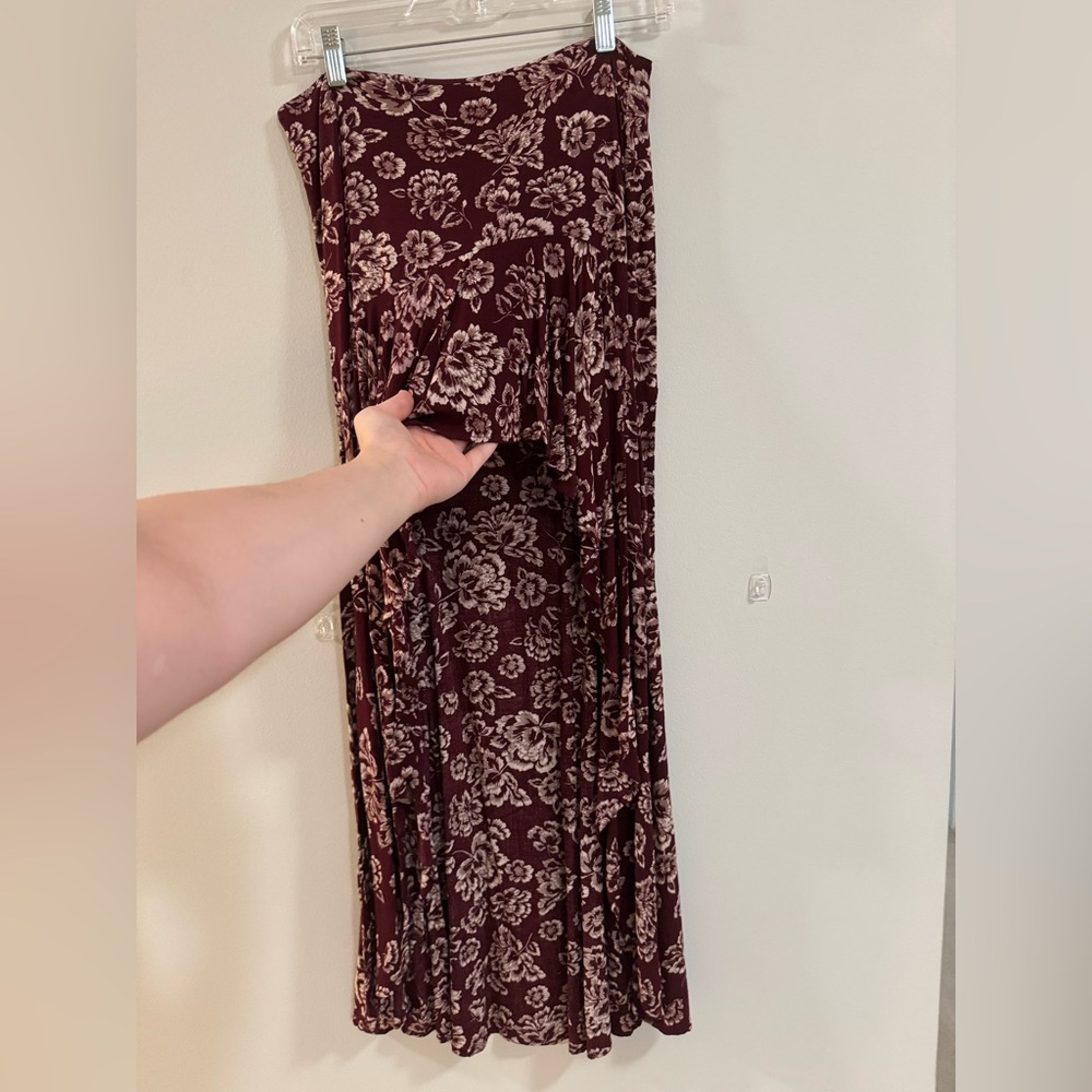 Abbeline Burgundy Floral High-Low Skirt